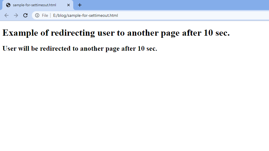 Redirect the user to another page or website using Settimeout JavaScript